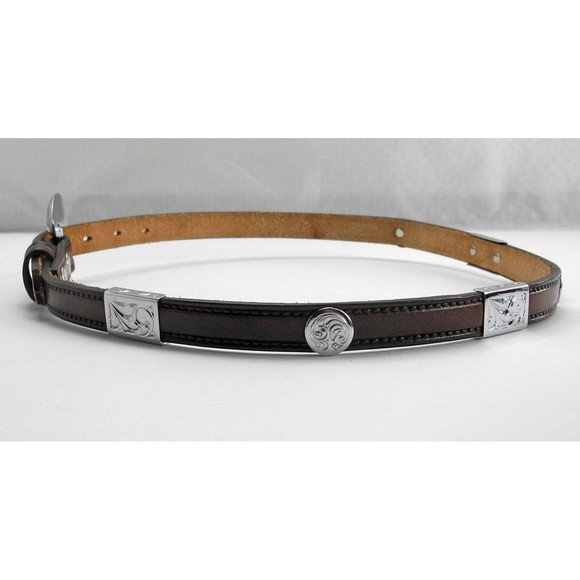 Circle Y Brown Leather Belt Engraved Silver Tone Conchos & Buckle - Size 28 - Picture 7 of 9